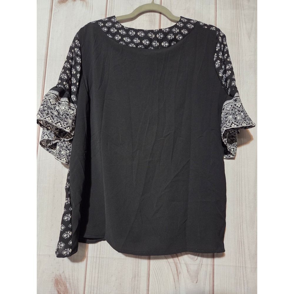 Une Ame Womens Black White Patterned Bell Sleeve Blouse XL NWT Boho Whimsigoth - Picture 2 of 7